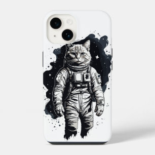 Coque Pour iPhone 14 Conception de chat astronaute à encre noire