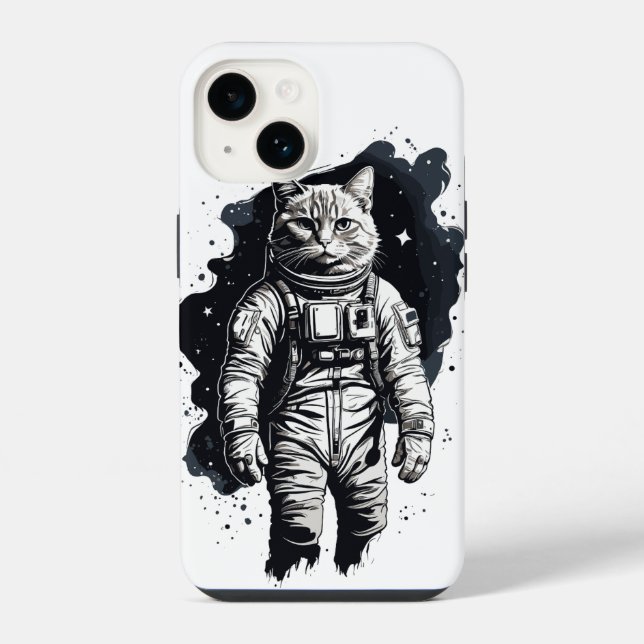 Coque iPhone Conception de chat astronaute à encre noire (Verso)