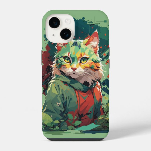 Coque iPhone Conception de chat avec éclaboussure de couleur fa (Verso)
