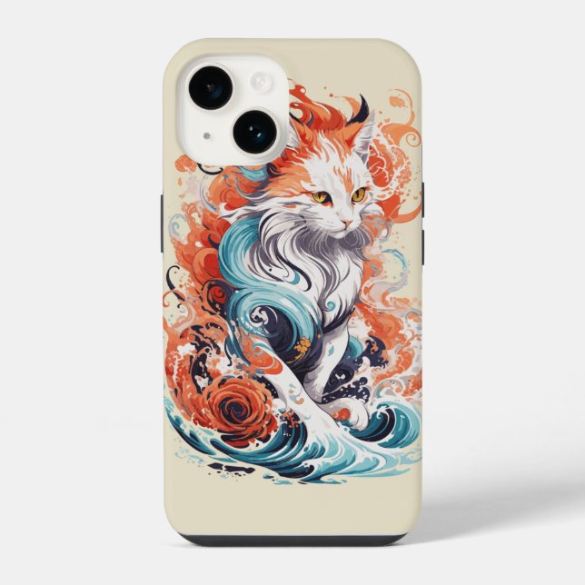 Coque iPhone Conception de chat mignon dans le style néo-tradit (Verso)