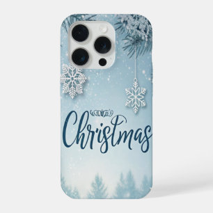 Coque iPhone 15 Pro Conception de cristal de neige de Noël bleu doux e