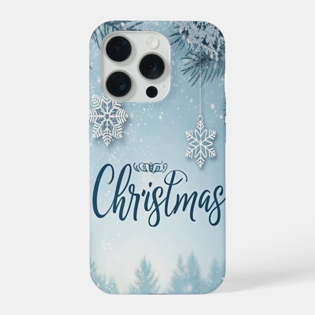 Coque iPhone Conception de cristal de neige de Noël bleu doux e (Verso)