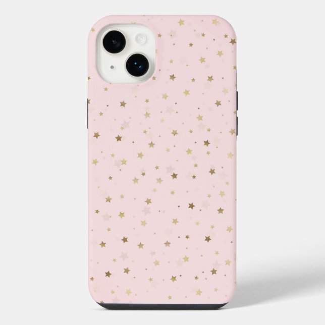 Coque iPhone Conception de dégradé rose avec étoiles dorées (Verso)