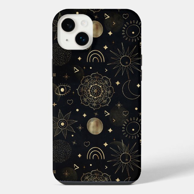 Coque iPhone Conception de dessins Boho Gold Space noirs (Verso)