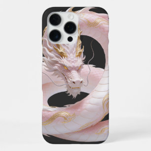Coque iPhone 16 Pro Max Conception de fantaisie de dragon d'or blanc chino