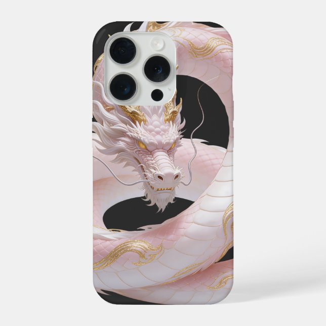 Coque iPhone Conception de fantaisie de dragon en or blanc chin (Verso)