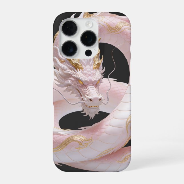 Coque iPhone Conception de fantaisie de dragon en or blanc chin (Verso)