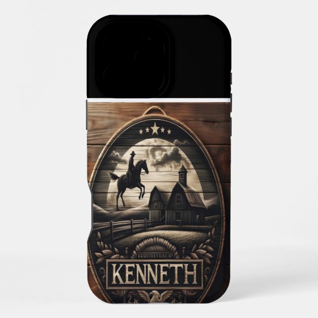 Coque iPhone Conception de ferme rustique avec cavalier (Verso)