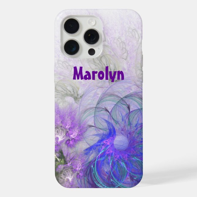 Coque iPhone Conception de fleurs abstraites violettes et bleue (Verso)