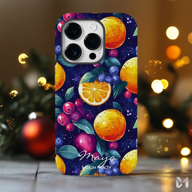 Coque iPhone Conception de fruits de baies et de citrons vibran (Créateur téléchargé)