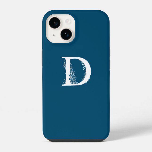 COQUE iPhone CONCEPTION DE LETTRE D MONOGRAMME FLEURIE BLEU ROY (Verso)