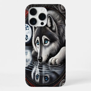Coque iPhone 16 Pro Max Conception de loup blanc réfléchissant