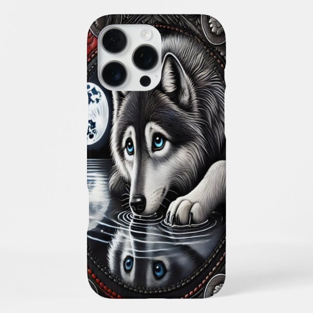 Coque iPhone Conception de loup blanc réfléchissant (Verso)