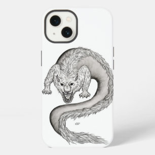 Etui iPhone 13 Conception de loup-dragon noir et blanc