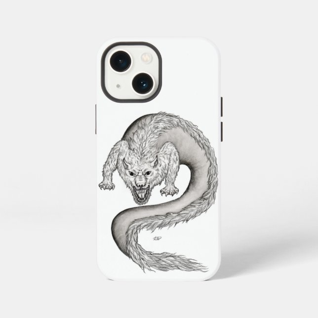 Coque iPhone Conception de loup-dragon noir et blanc (Verso)