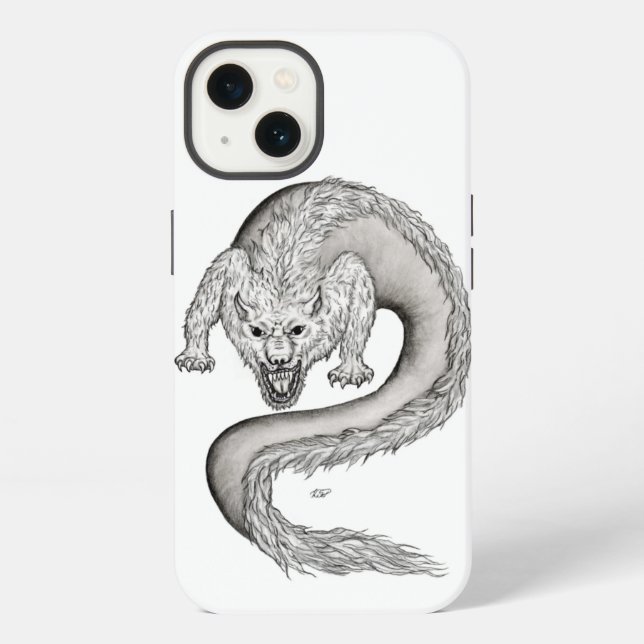Coque iPhone Conception de loup-dragon noir et blanc (Verso)