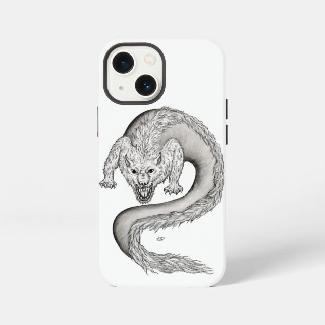 Coque iPhone Conception de loup-dragon noir et blanc (Verso)