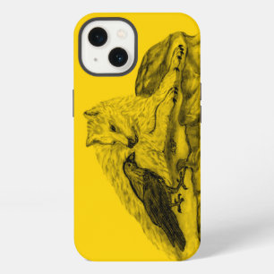 Etui iPhone 13 Conception de loup et de corbeau noir et jaune