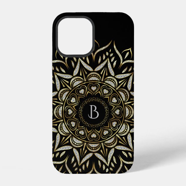 Coque iPhone Conception de mandala de faux éclat d'argent et d' (Verso)