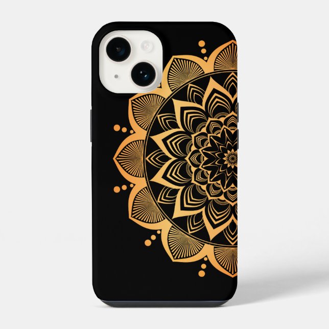 Coque iPhone Conception de Mandala Doré (Verso)