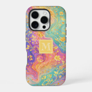 Coque iPhone 16 Pro Conception de monogramme floral abstrait moderne p