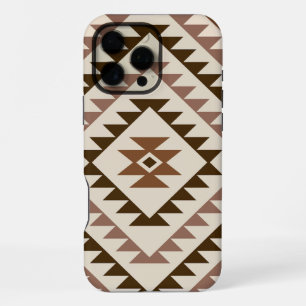 Coque iPhone 16 Pro Max Conception de motif diamant aztèque Brun+Crème