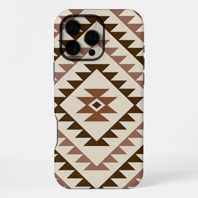 Coque iPhone Conception de motif diamant aztèque Brun+Crème (Verso)