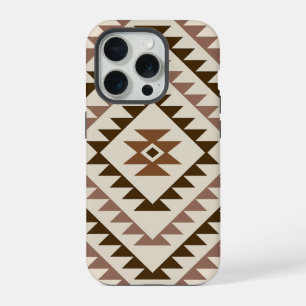 Coque iPhone 15 Pro Conception de motif diamant aztèque Brun+Crème
