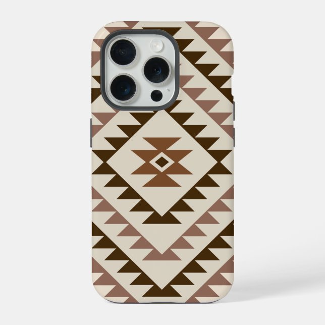 Coque iPhone Conception de motif diamant aztèque Brun+Crème (Verso)
