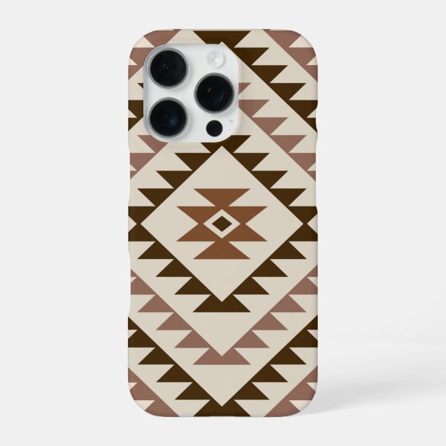 Coque iPhone Conception de motif diamant aztèque Brun+Crème (Verso)