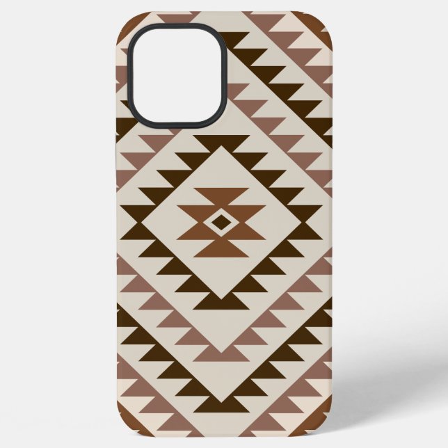 Coque iPhone Conception de motif diamant aztèque Brun+Crème (Verso)