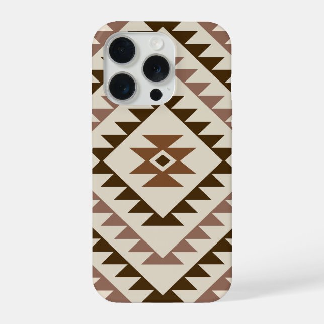 Coque iPhone Conception de motif diamant aztèque Brun+Crème (Verso)