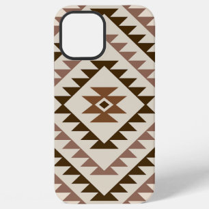 Coque iPhone 12 Pro Max Conception de motif diamant aztéque Brun+Crème