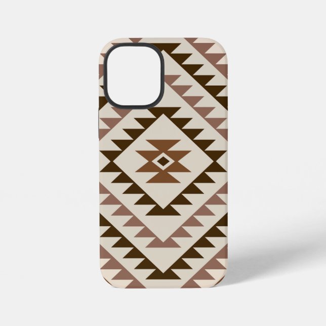 Coque iPhone Conception de motif diamant aztéque Brun+Crème (Verso)