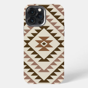 Etui iPhone 13 Pro Max Conception de motif diamant aztèque Brun+Crème