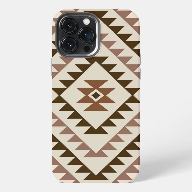 Coque iPhone Conception de motif diamant aztèque Brun+Crème (Verso)