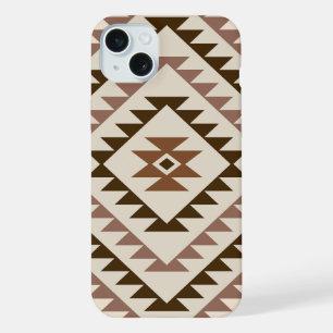 Coque iPhone 15 Plus Conception de motif diamant aztéque marron+crème