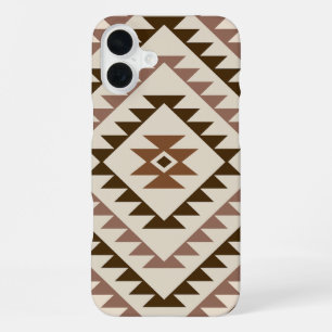 Coque iPhone 16 Plus Conception de motif diamant aztéque marron+crème
