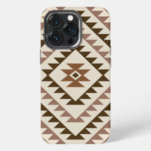 Etui iPhone 13 Pro Conception de motif diamant aztéque marron+crème