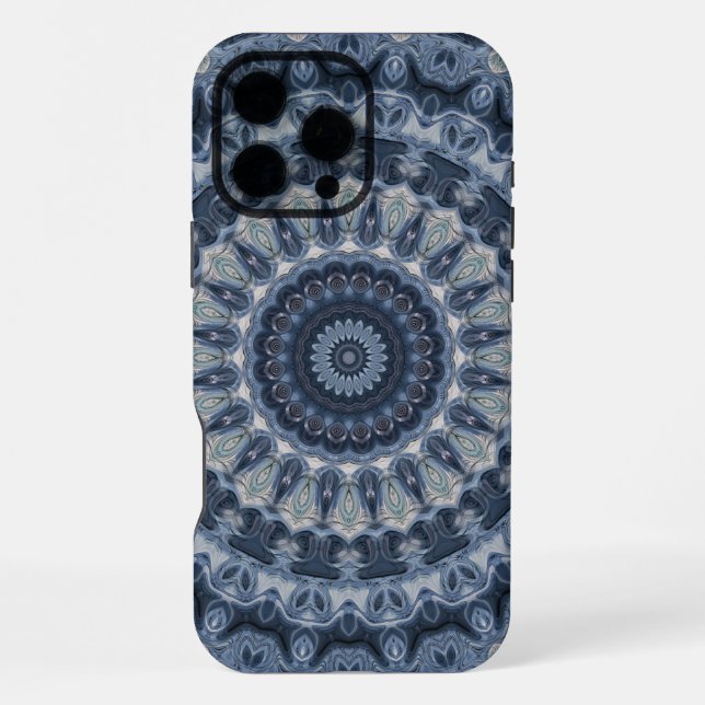 Coque iPhone Conception de motif mandala bleu et argenté (Verso)