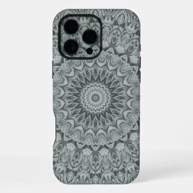 Coque iPhone Conception de motif mandala gris et argent (Verso)