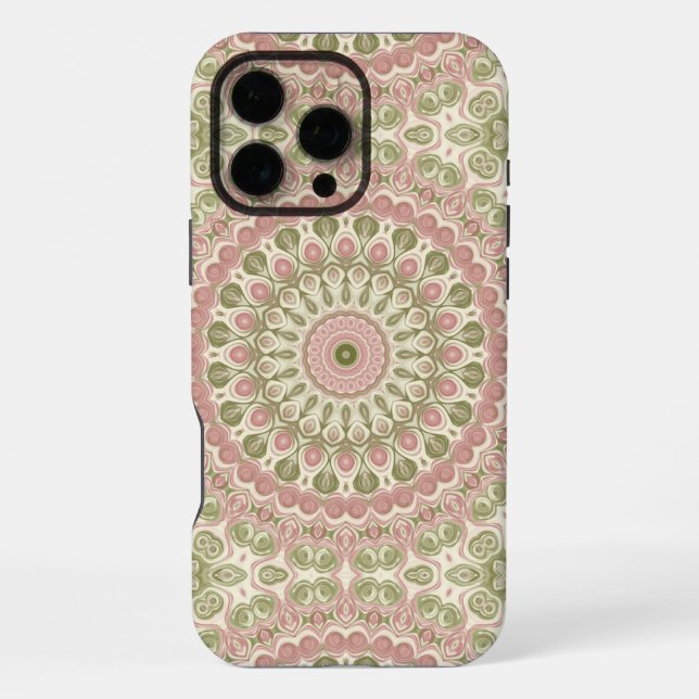 Coque iPhone Conception de motif mandala rose et vert (Verso)