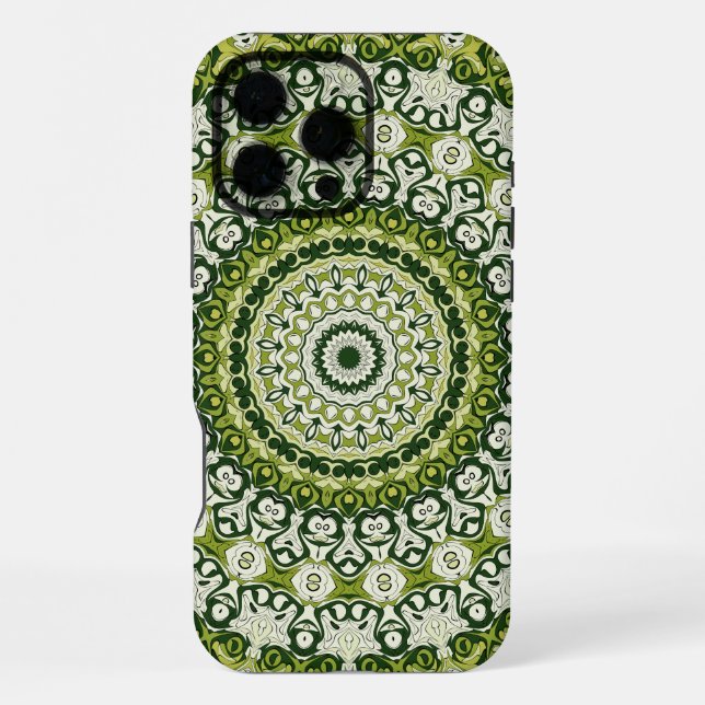Coque iPhone Conception de motif mandala vert et blanc (Verso)
