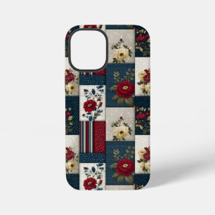 Coque iPhone 12 Mini Conception de patchwork floral et géométrique rust