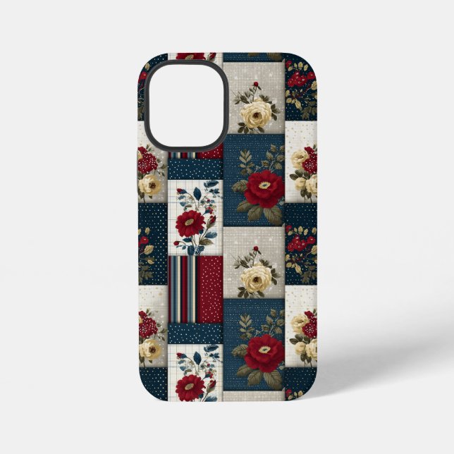 Coque iPhone Conception de patchwork floral et géométrique rust (Verso)