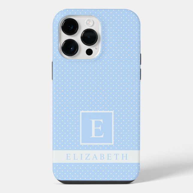 Coque iPhone Conception de point Polka Blanc bleu ciel pâle per (Verso)