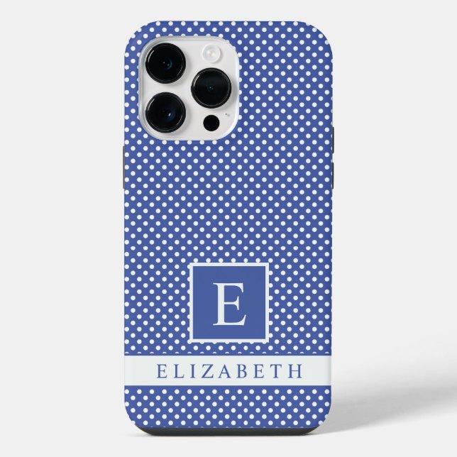 Coque iPhone Conception de point Polka Blanc Bleu de la Marine  (Verso)