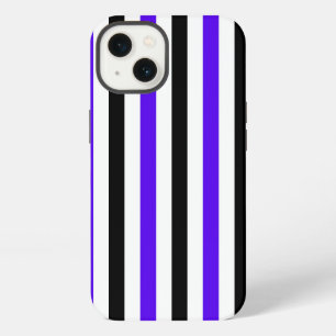 Etui iPhone 13 Conception de rayures blanches noires et bleues