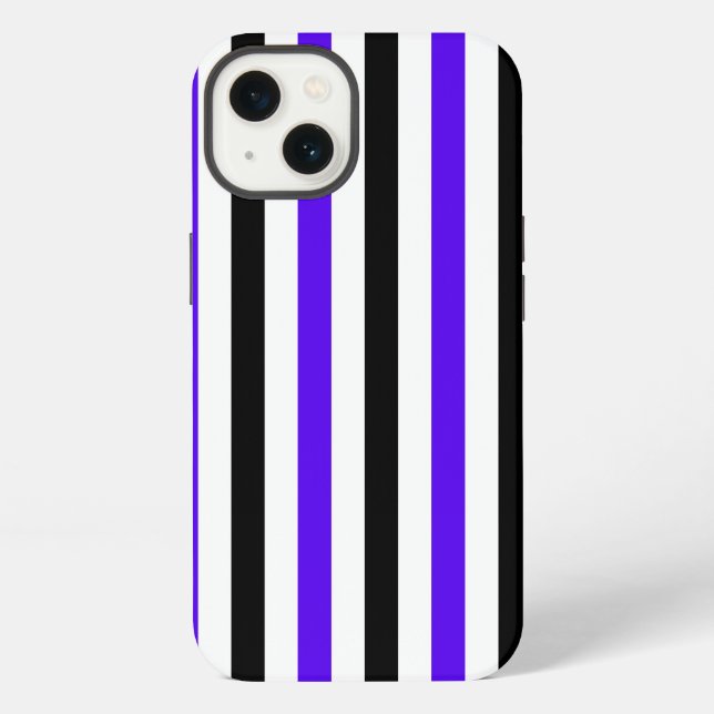 Coque iPhone Conception de rayures blanches noires et bleues (Verso)