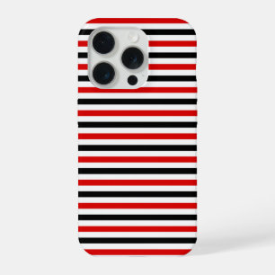 Coque iPhone 15 Pro Conception de rayures rouges noires et blanches
